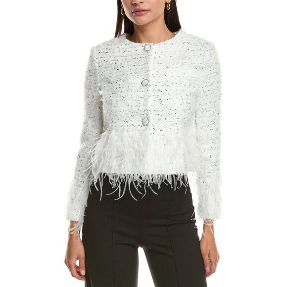 Milly Jackets & Blazers - Milly Womens Richele Metallic Tweed Button Up Jacket, White